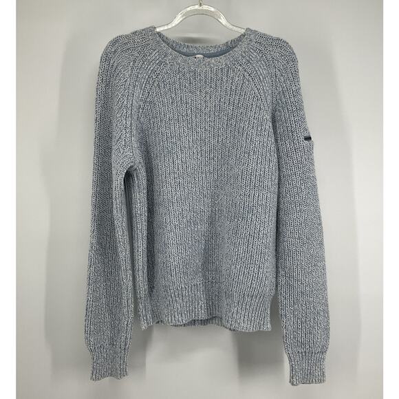 Tommy Hilfiger Sweater Chunky Knit Gray Blue Crewneck Zip Sleeve Cozycore Pocket - Picture 1 of 10